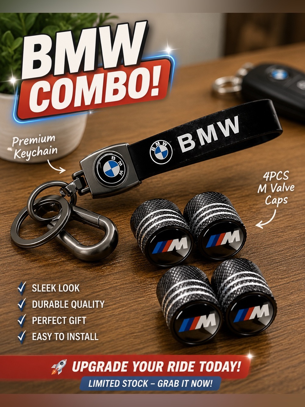 Keychain + Tire valve stem caps | PU Leather | NEW